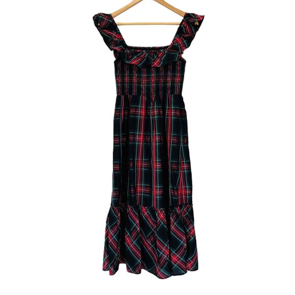 Vineyard Vines Sz XS Apres Midi Dress Tartan Plaid Smocked Bodice Ruffle Detail - Picture 2 of 11